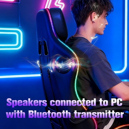Gaming καρέκλα με μασάζ, ηχεία Bluetooth & RGB LED φωτισμό – εργονομική με υποπόδιο (μαύρο)