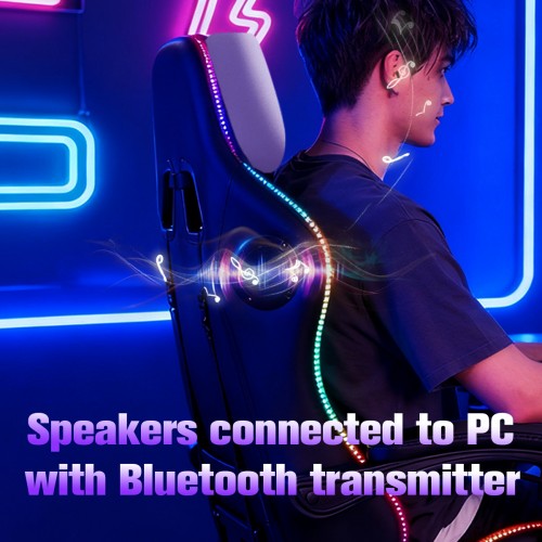 Gaming Καρέκλα με Μασάζ, Ηχεία Bluetooth & RGB LED Φωτισμό – Εργονομική με Υποπόδιο (Μαύρο/Άσπορο)