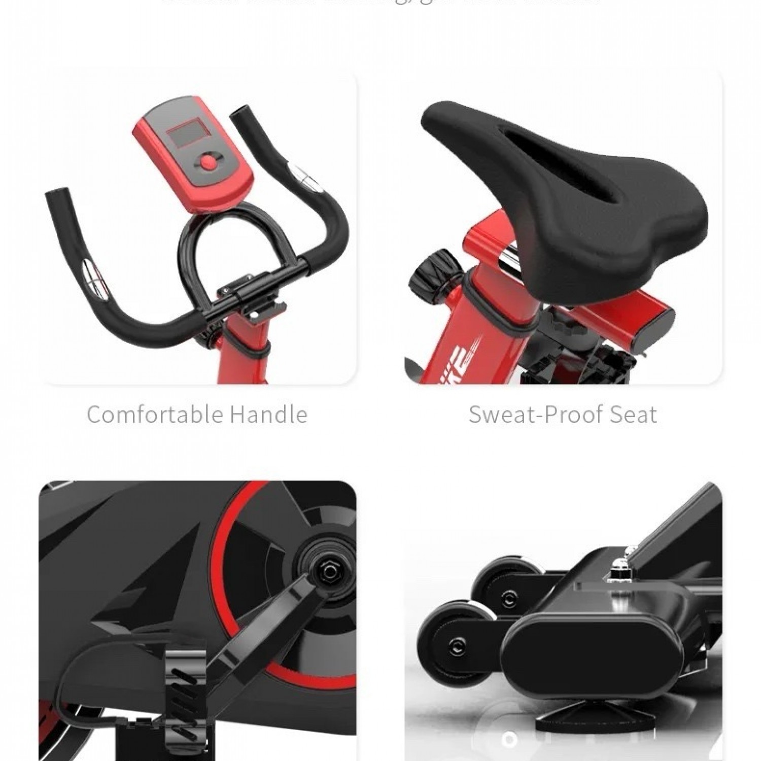 Ποδήλατο Γυμναστικής FITNESS με οθόνη και μετρητή καρδιακών παλμών σε Μαύρο Κόκκινο βάρος τροχού 6kg