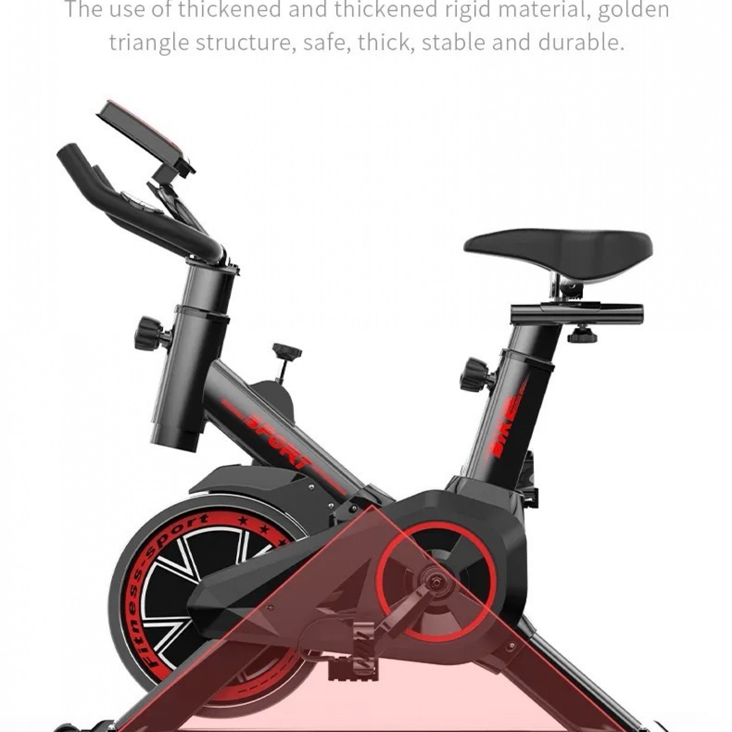 Ποδήλατο Γυμναστικής FITNESS με οθόνη και μετρητή καρδιακών παλμών σε Μαύρο Κόκκινο βάρος τροχού 6kg