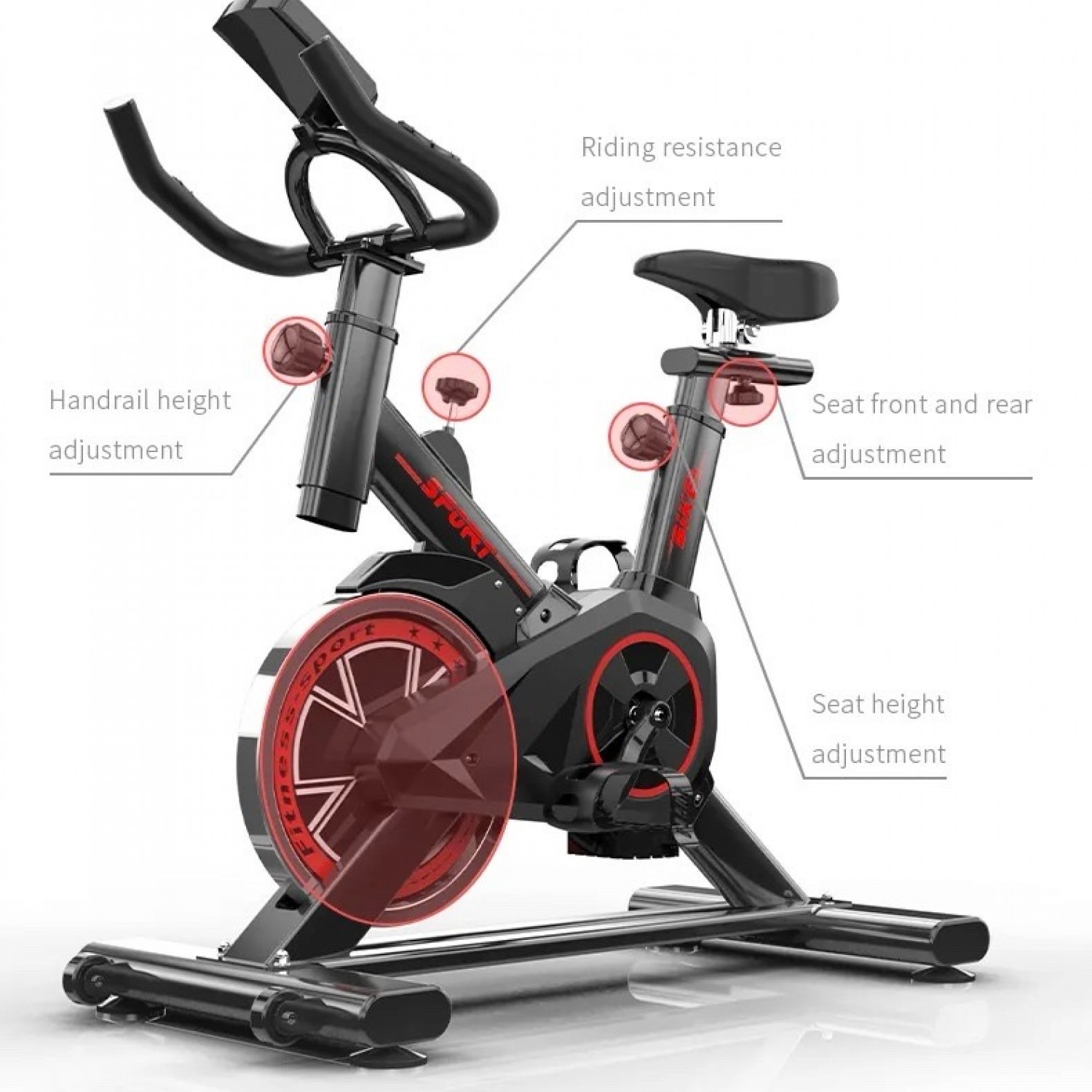 Ποδήλατο Γυμναστικής FITNESS με οθόνη και μετρητή καρδιακών παλμών σε Μαύρο Κόκκινο βάρος τροχού 6kg