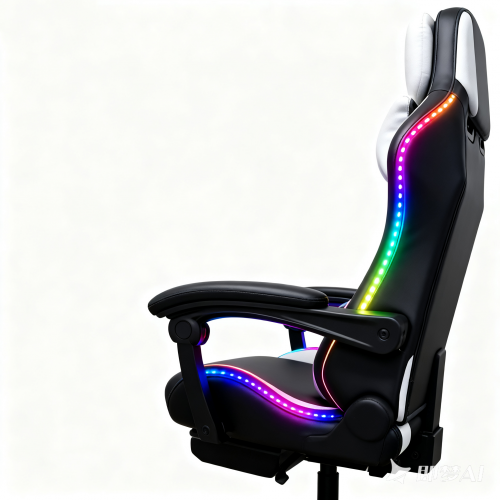 Καρέκλα γραφείου gaming με RGB φωτισμό δερματίνης, ανάκλιση και υποπόδιο σε μαύρο-άσπρο