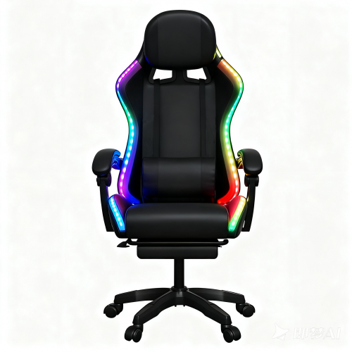 Καρέκλα γραφείου gaming με RGB φωτισμό δερματίνης, ανάκλιση και υποπόδιο σε μαύρο