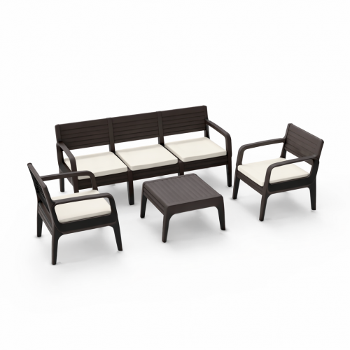 Σετ Καθιστικού Κήπου 4 Τεμαχίων Τριθέσιο Καφέ  ΙΟΣ