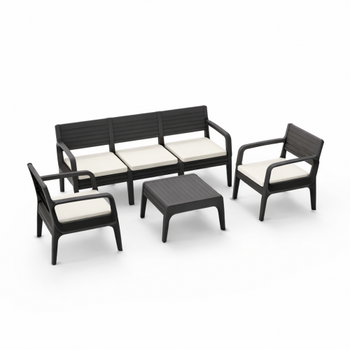 Σετ  Καθιστικού Κήπου 4 Τεμαχίων  Τριθέσιο Ανθρακί ΙΟΣ