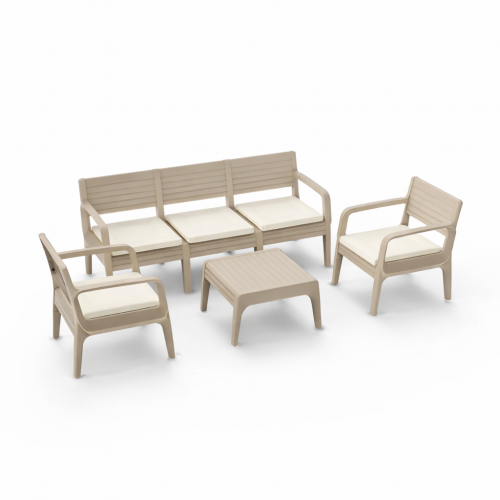 Σετ Καθιστικού Κήπου 4 Τεμαχίων Τριθέσιο cappucino ΙΟΣ