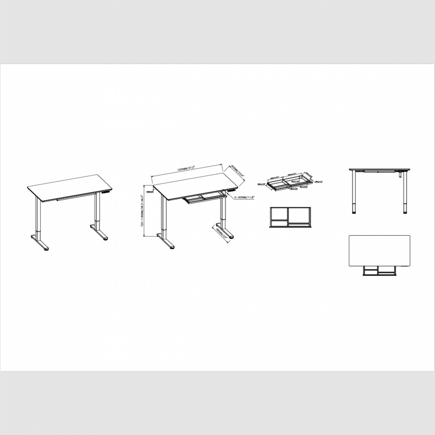 Γραφειο E-DESK G5 120X60 /Γυαλινη Επιφανεια / Ρυθμιζομενο Υψος / Συρταρι Αποθηκευσης Χρωμα λευκο