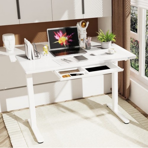 Gaming E-DESK G6 120x60cm / Γυαλινη επιφανεια / Ρυθμιζομενο Υψος / USB& C-TYPE  Θυρες / Συρταρι Αποθηκευσης Χρωμα λευκο