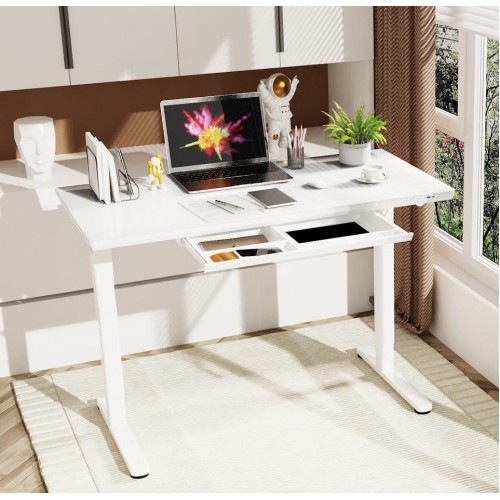 Gaming E-DESK G6 120x60cm / Γυαλινη επιφανεια / Ρυθμιζομενο Υψος / USB& C-TYPE  Θυρες / Συρταρι Αποθηκευσης Χρωμα λευκο