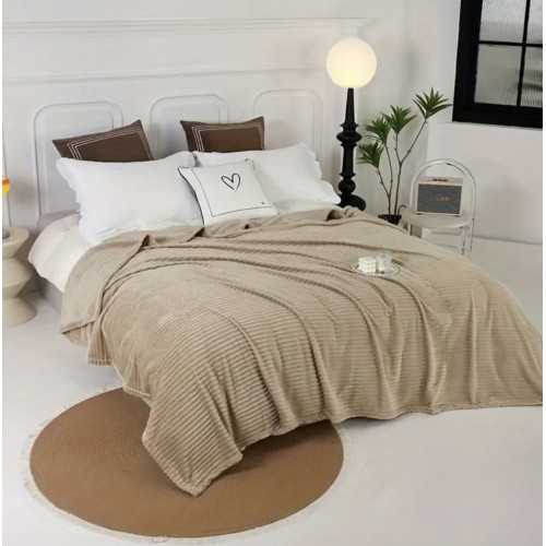 Κουβέρτα Fleece υπέρδιπλη 220*240 βελούδινη με ρίγες  Μπεζ