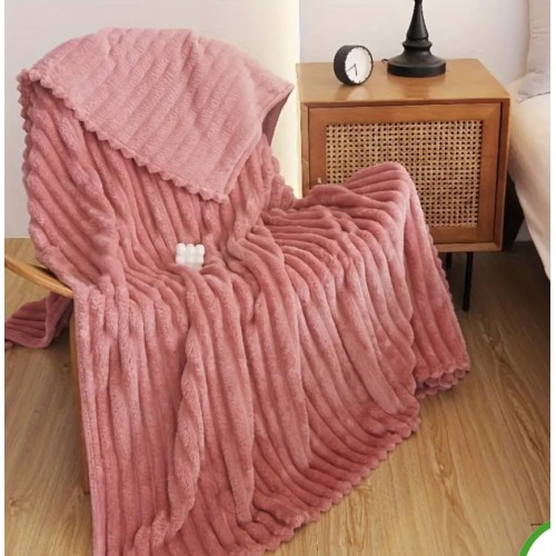 Κουβερτα Fleece Υπερδιπλη 220*240 βελούδινη με ρίγες ροζ