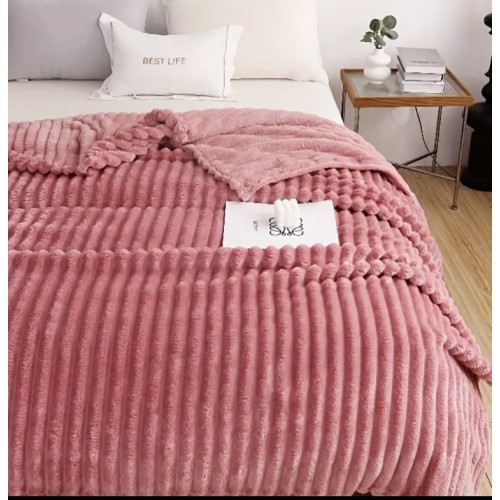 Κουβερτα Fleece Υπερδιπλη 220*240 βελούδινη με ρίγες ροζ