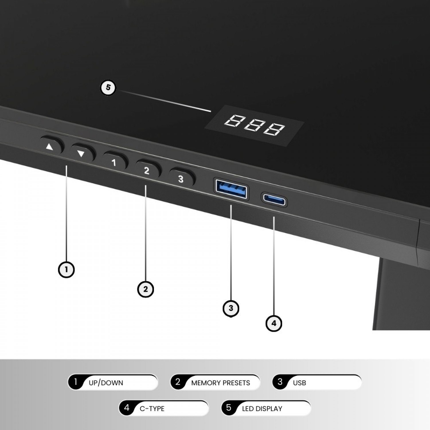 Gaming E-DESK G6 120x60cm / Γυαλινη επιφανεια / Ρυθμιζομενο Υψος  / USB& C-TYPE  Θυρες / Συρταρι Αποθηκευσης χρωμα Μαυρο 