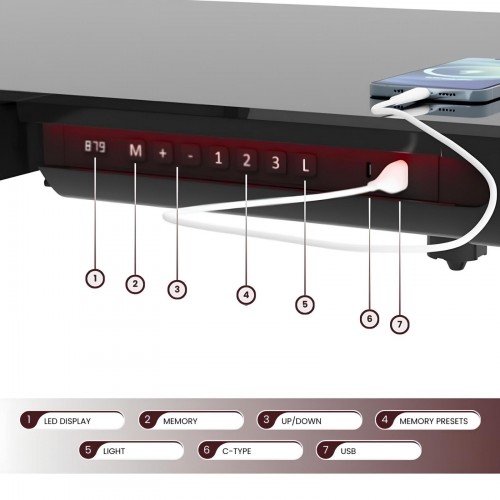 Gaming E-DESK G3 120x60cm / Γυαλινη επιφανεια / Ρυθμιζομενο Υψος / RGB LED / USB& C-TYPE  Θυρες / Συρταρι Αποθηκευσης Χρωμα Μαυρο 