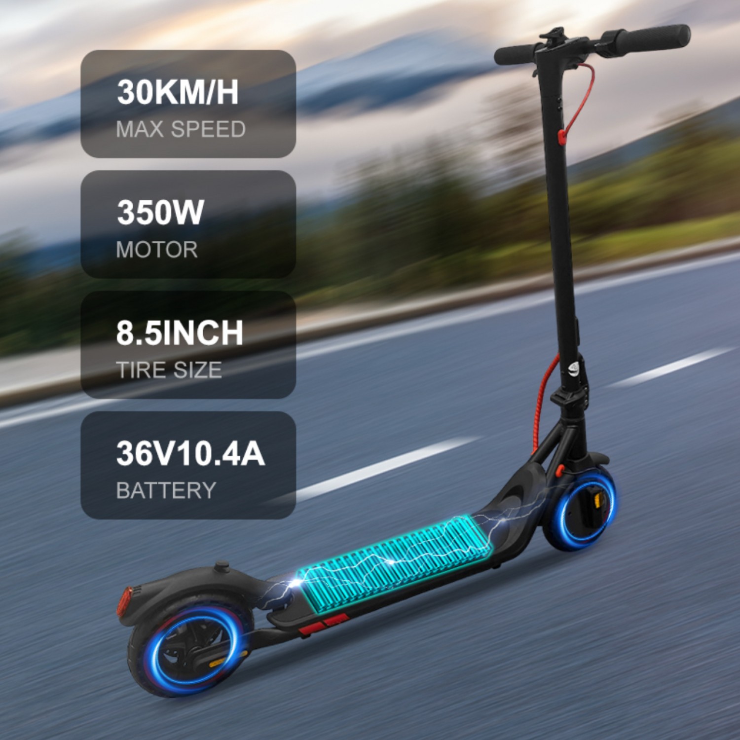 Ηλεκτρικό πατίνι 36V 350W με 25km/h max ταχύτητα και αυτονομία 30km μαύρο