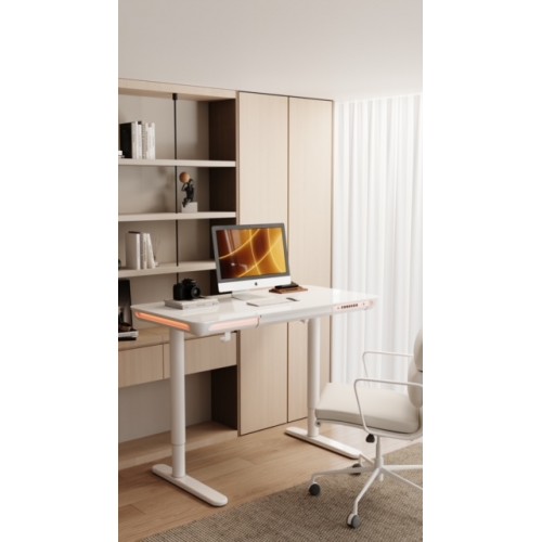 Gaming E-DESK G3 120x60cm / Γυαλινη επιφανεια / Ρυθμιζομενο Υψος / RGB LED / USB& C-TYPE  Θυρες / Συρταρι Αποθηκευσης Χρωμα Λευκο 