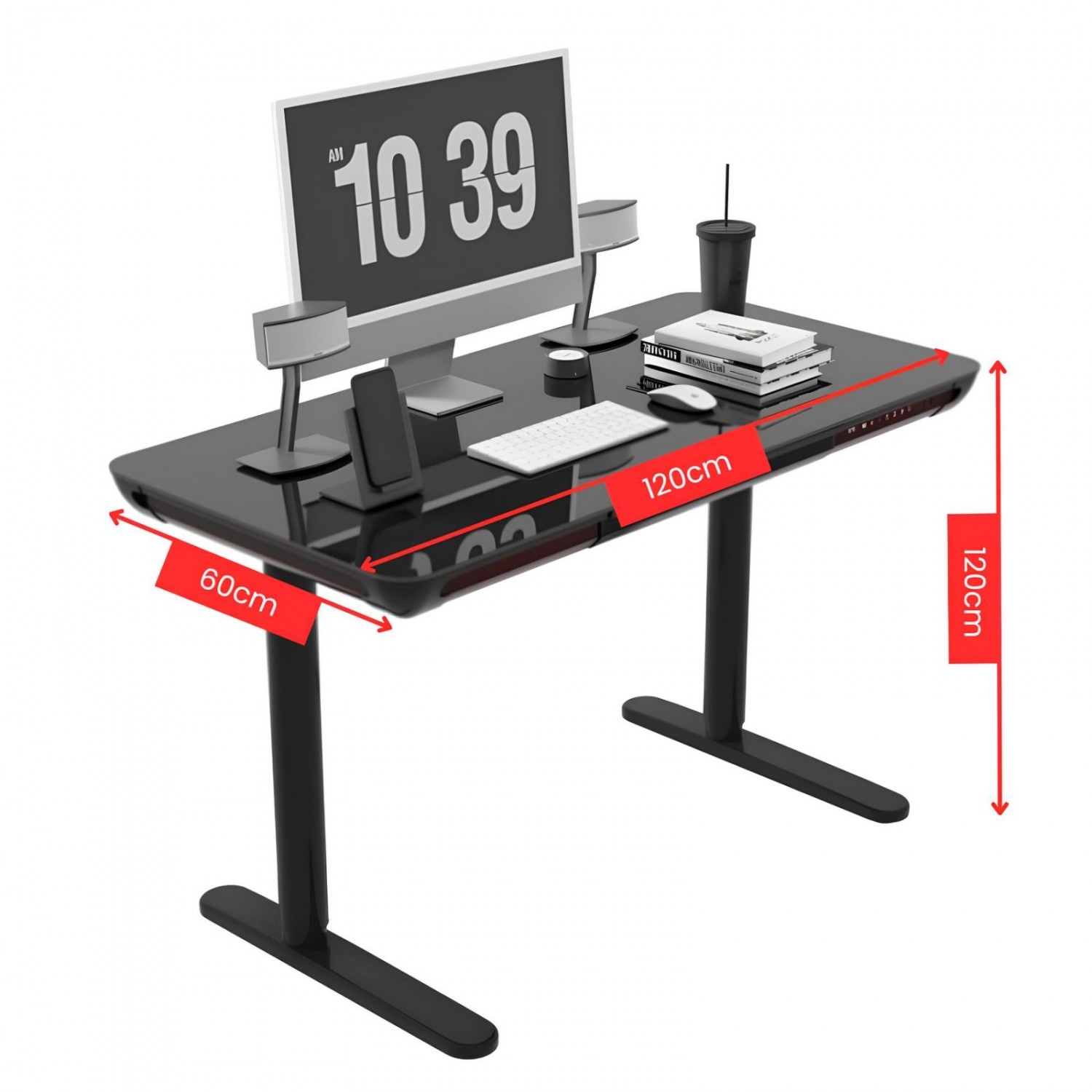 Gaming E-DESK G3 120x60cm / Γυαλινη επιφανεια / Ρυθμιζομενο Υψος / RGB LED / USB& C-TYPE  Θυρες / Συρταρι Αποθηκευσης Χρωμα Μαυρο 