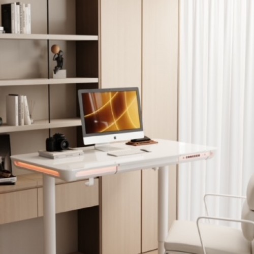 Gaming E-DESK G3 120x60cm / Γυαλινη επιφανεια / Ρυθμιζομενο Υψος / RGB LED / USB& C-TYPE  Θυρες / Συρταρι Αποθηκευσης Χρωμα Λευκο 