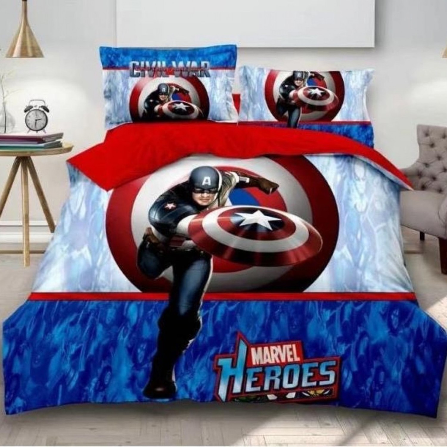 Παιδικά σετ σεντόνια μονά- CAPTAIN AMERICA Μονόχρωμα Σετ Σεντόνια 70% βαμβάκι - 30% micromodal