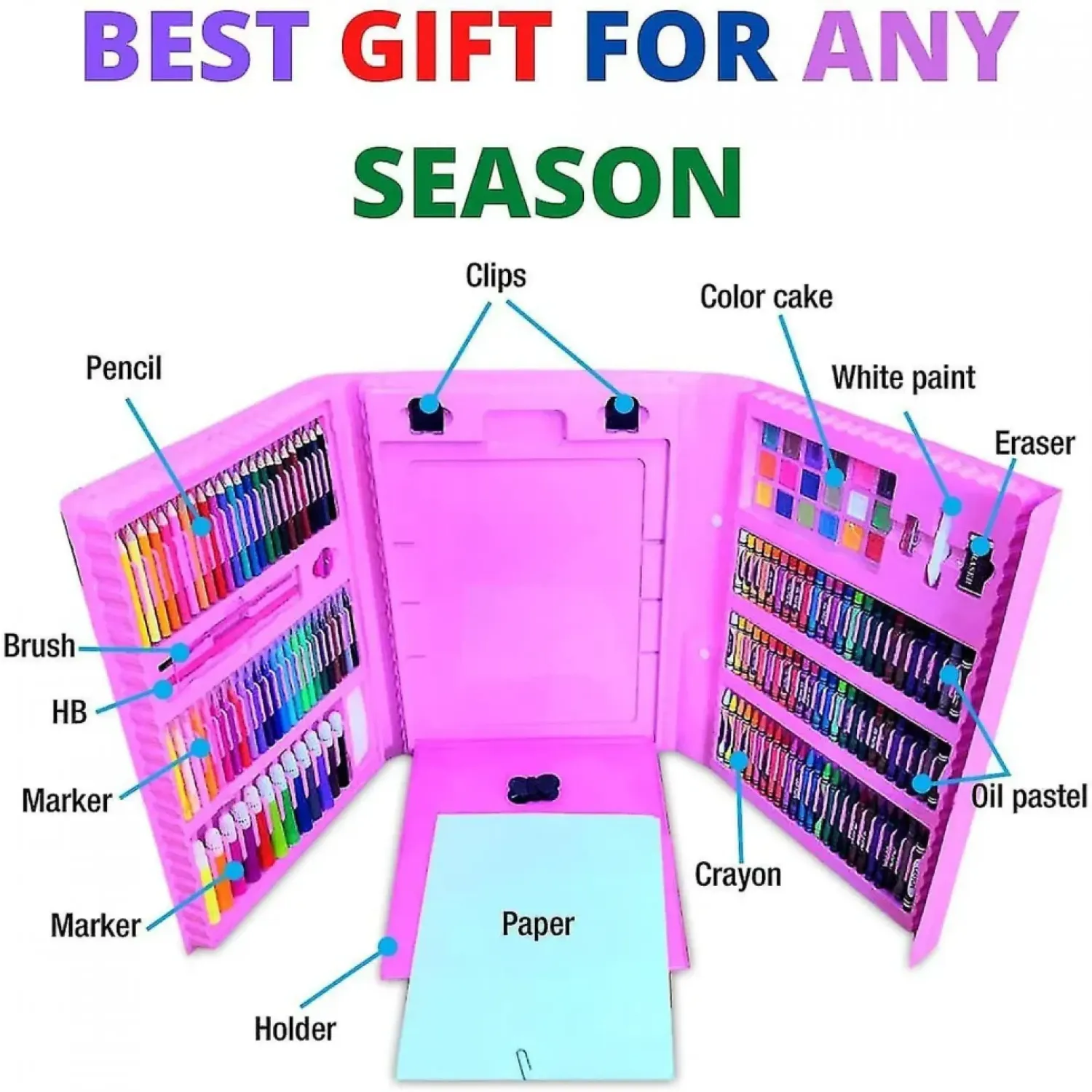 Σετ ζωγραφικής 208 τεμαχίων σε ροζ βαλιτσάκι μεταφοράς